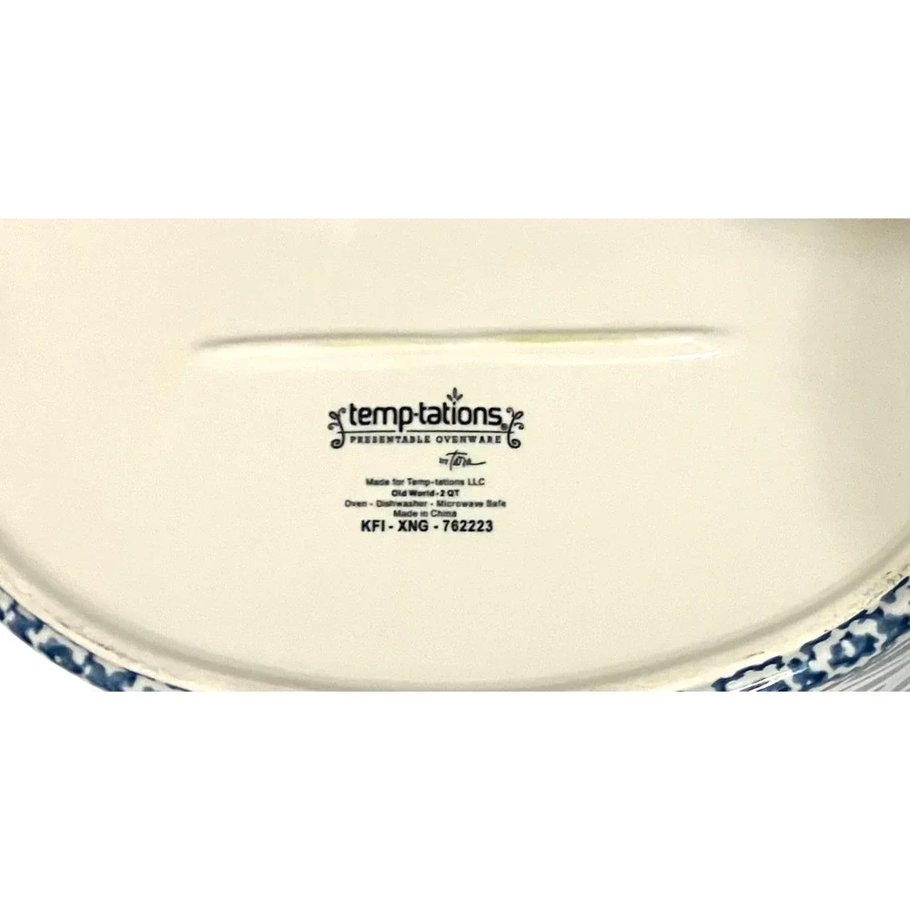 Temp-tations Presentable Ovenware By Tara Old World Blue 2 Qt Baking Casserole